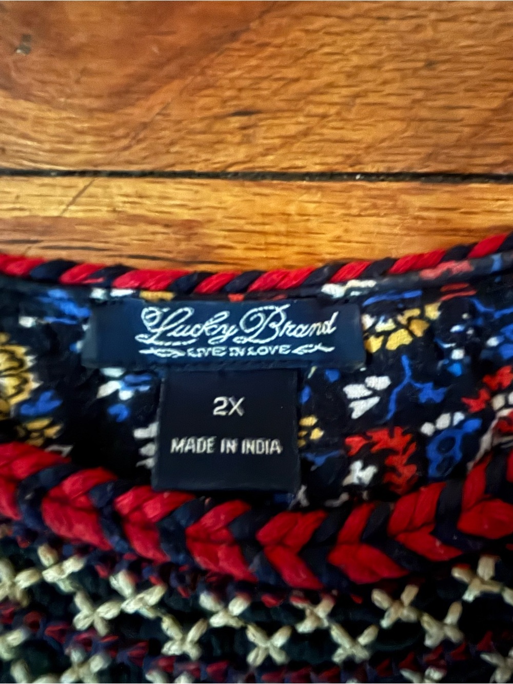 Lucky Brand Red, Navy & Cream Crochet Yoke Maxi Dress and Rope Style Belt
